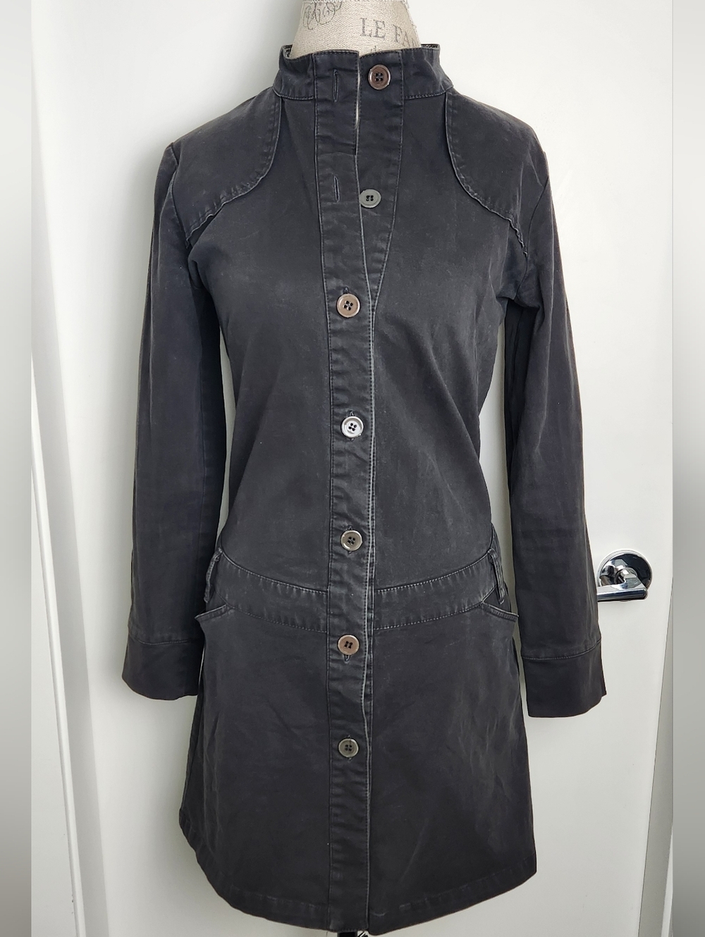 Black Cotton Denim Trench Coat